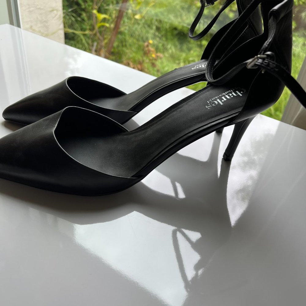 Charles by Charles David Black Leather Sleek High Heel Back Strap W10